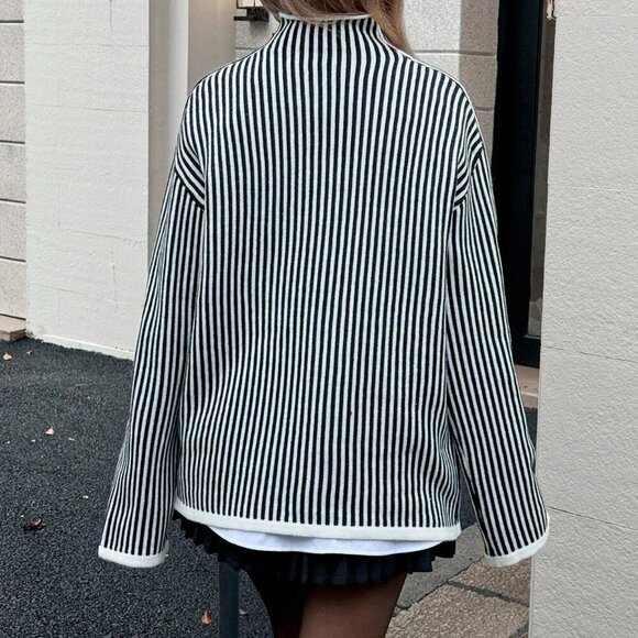 Casual Women's Thin Striped Raglan Sleeve knit sweater - Picture 2 of 6